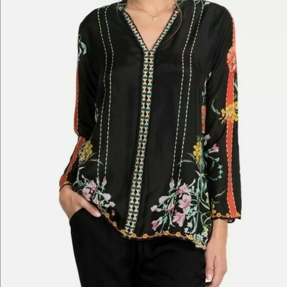 JOHNNY WAS EULIA SILK FLORAL TUNIC BLOUSE TOP - Picture 2 of 13